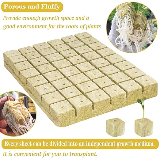 Halatool 2 Inch Rockwool Garden Rockwool Cubes for Hydroponics Rock Wool Planting Cubes for Soilless Cultivation Cuttings Clone Plants Germination Seedlings Start (4 Sheets, 192 Plugs in Total)
