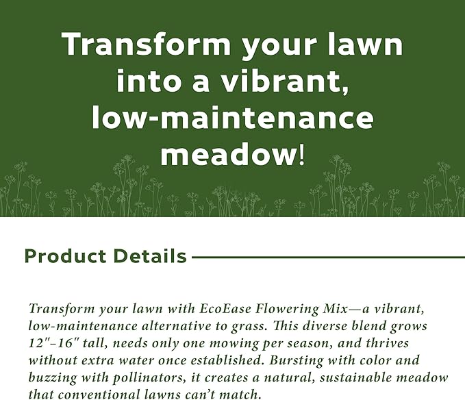 Botanical Interests EcoEase Flowering Mix Alternative Lawn Seed Shaker – Covers 1,000 sq ft, Low-Maintenance Wildflower Blend, Perfect for Pollinators, Drought-Tolerant, Eco-Friendly Packaging