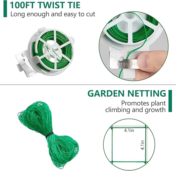 Cucumber Trellis for Raised Bed, 1 Pack 4ft Tall U-Frame, Garden Trellis for Climbing Plants Outdoor, Perfect for Vines, Beans - Green with Netting