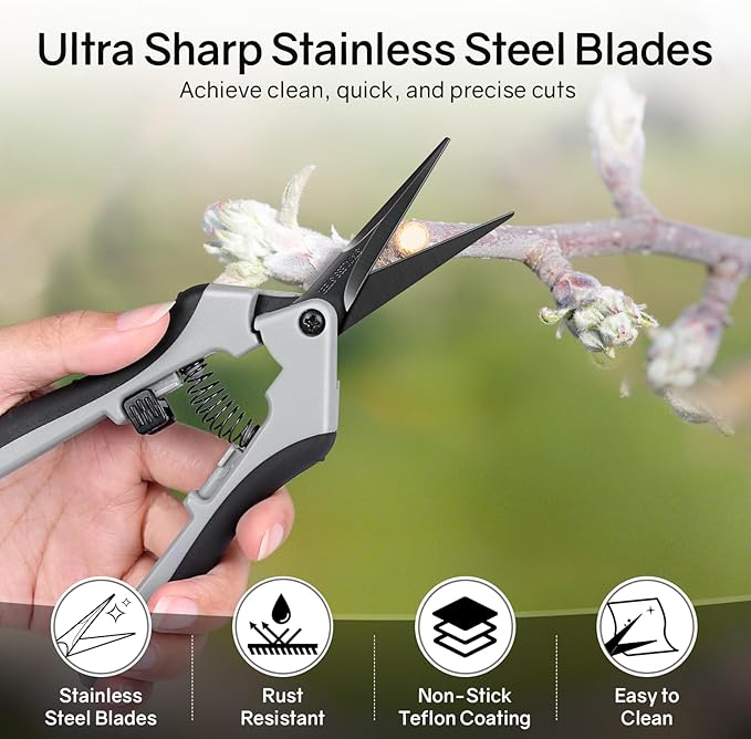6.5" Ultra Sharp Pruning Shears - Professional Garden Scissors with Straight Stainless Steel Blades, Ergonomic Handle, Rust Resistant, Safety Lock, Trimming Scissors for Plants in Grow Tents,1-Pack