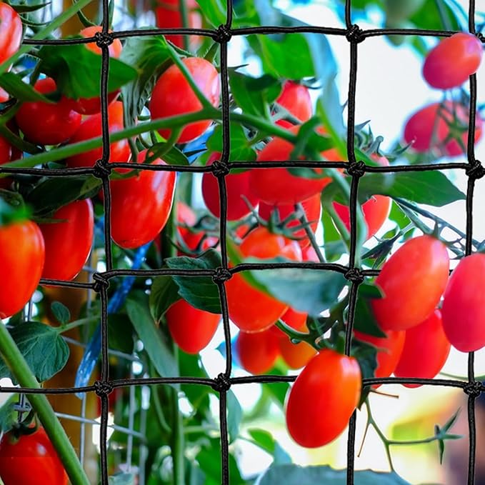 2 Pack Trellis Netting 5x5 Ft for Plants, Flexible Trellis Netting for Grow Tent with Steel Hooks and 100 Zip Ties, 3mm Thick Cord Elastic Net for Heavy Vegetables and Climbing Flowers