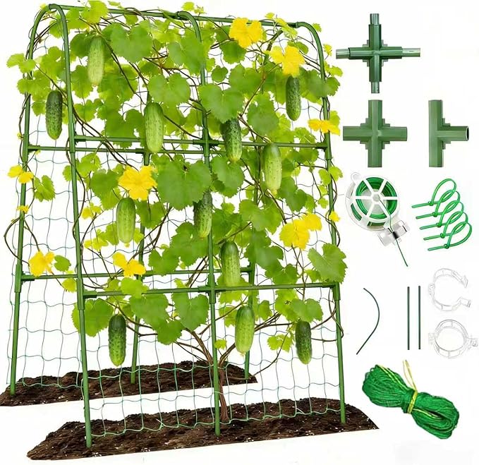 Garden Arch Trellis for Climbing Plants, PVC Support Frame with Netting, Outdoor Growing Structure for Vegetables, Vines, Flowers, Raised Bed Compatible (Green, 33 * 33 * 48inch (L*W*H))