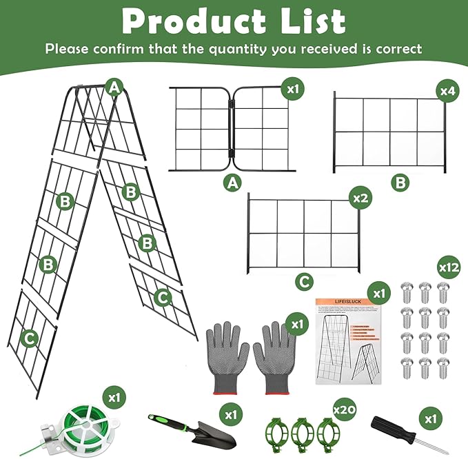 Cucumber Trellis 43.3’’x15.7’’ with Twist Tie and Clips, A-Frame Garden Trellis for Climbing Plants Heavy Duty Metal Plant Support for Cucumber, Grape, Tomato, Pea, Bean, Flower, Raised Bed