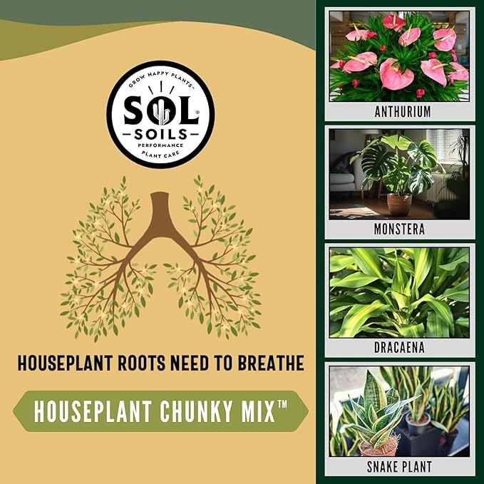 Sol Soils Chunky Houseplant Mix - Fast Draining Soil for Indoor Plants with Coco Coir Chips, Perlite, & Pumice, 10 Quart