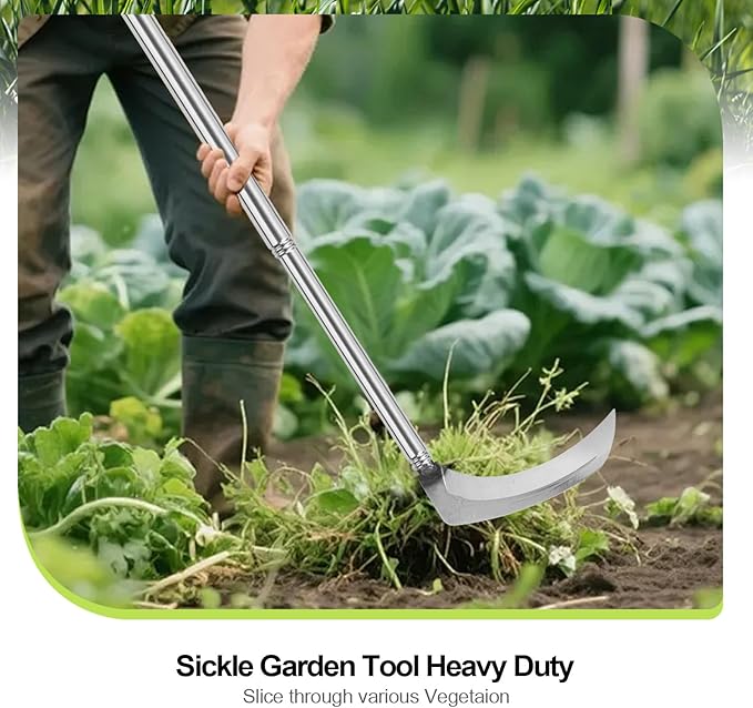 Sickle Weeding Garden Tool, Hand Weed Scythe for Grass Cutting, Billhook for Vines Bushes Cutter for Yard, Fields, Lawn and Ditches, Scythes Knife Tool for Farming Harvesting -Long Handle