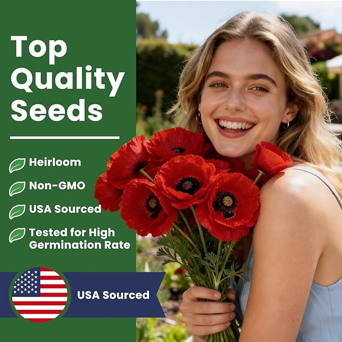 California Poppy Seeds for Planting, Red Poppy Flower Seeds, Bulk 50,000+ Seeds (1.76 oz), Easy to Grow, California State Flower for Garden