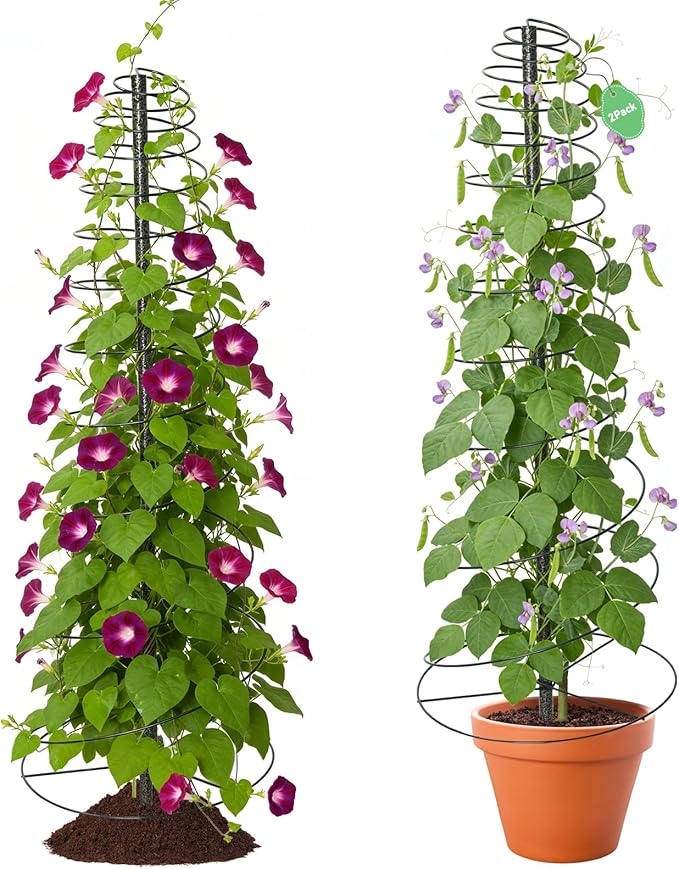 Trellis for Climbing Plants, 2PCs 45” Metal Spiral Frame Pea Trellis with Center Pole, Adjustable Vine Plant Tower Supports for Outdoor Beans,Cucumbers,Vegetable,Flowers,Pots,Garden Raised Bed,12” Dia