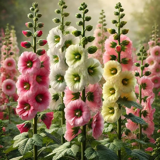 Hollyhock Spring Mix Seeds – Alcea Rosea | Biennial/Perennial | Towering, Vibrant Blooms for Cottage Gardens