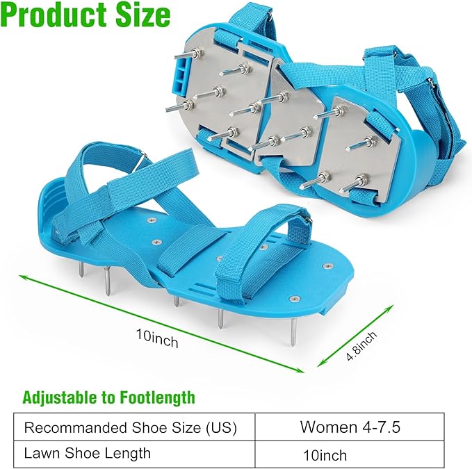 Lawn Aerator Shoes for Grass - Pre-Assembled Grass Aerator Shoes for Lawn - Soil Yard Aerator Tool for Aerating Patio Garden, Blue, Small Size