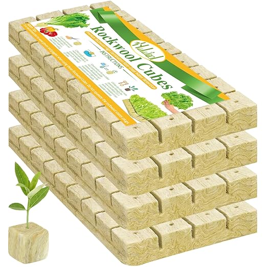 Halatool 1.2 Inch Rockwool Cubes Garden Hydroponic Pods Starter Plugs for Hydroponics Soilless Cultivation Seedling Starting Cuttings Clone & Plants Propagation (4 Sheets, 144 Plugs in Total)