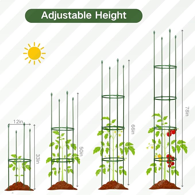 Tomato Cages for Garden&Pots, 2 Pack 50" Plant Support Trellis for Tomatoes, Cucumbers, Beans | Heavy-Duty Steel with Rust-Proof Coating | Garden Stakes for Outdoor Indoor Plants