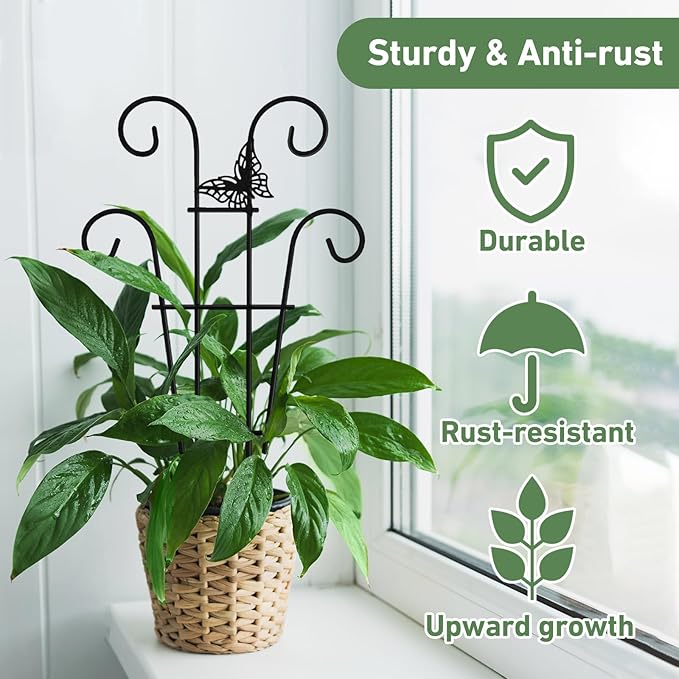 14.17in Indoor Plant Trellis for Potted Plants with Butterfly, Small Metal Indoor Trellis for Climbing Plants Indoor for Houseplant, Pothos Plant Climber Support for Hoya Vine, 2p