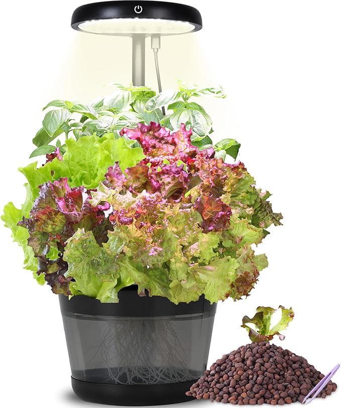 Indoor Clay pellets hydroponic Gardening System with 20-W LED Plant Grow Light.The Translucent hydroponic Growing System for Hydroponic Herbs, Vegetables, Lettuce Harvest on Countertop
