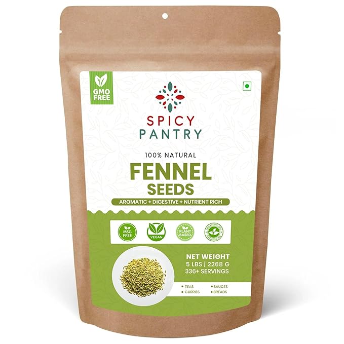 Spicy Pantry Fennel Seeds Whole - Foeniculum vulgare - 100% Natural - Resealable Bag - Great for Tea, Cooking, and Baking - 5 lbs.