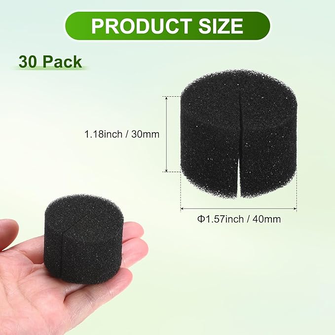 30-Pack Hydroponics Sponges, 1.57 Inch Growing Media Cylindrical Sponges for Planting Gardening Tool/Grow Seedlings/Home Vegetable Flower, Soilless Cultivation Seedling [Black]