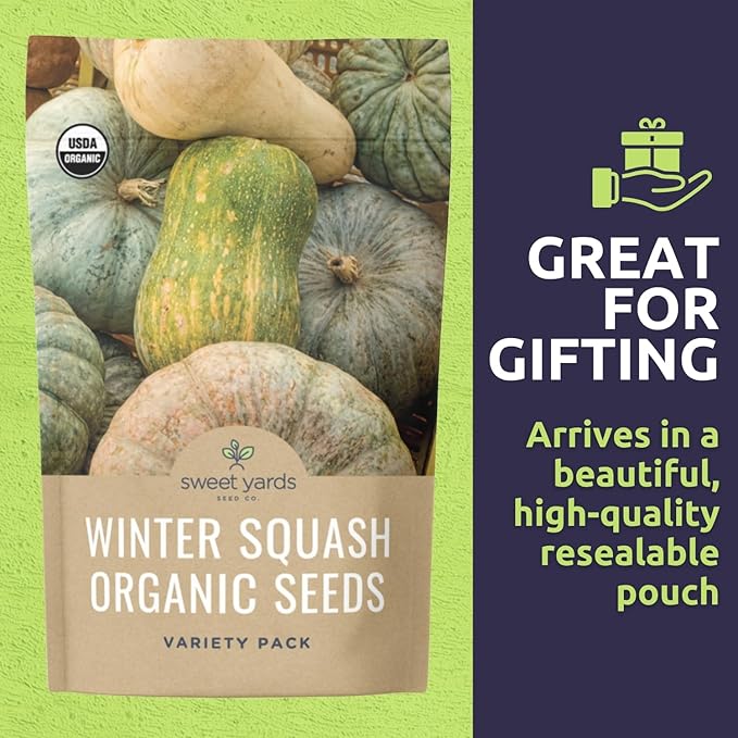 Organic Winter Squash Variety Pack - 5 Individual Packs - 2026 Season - Butternut Squash, Spaghetti Squash, Jarrahdale Pumpkin Squash & More! For Indoor & Outdoor Planting (Non-GMO, Certified Organic)