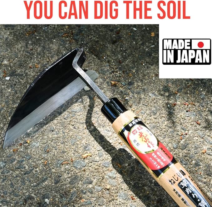 HONEN Japanese Nejiri Kama Weeding Sickle, Sharp Composite Steel Hand Weeder for Precise Weed Removal in Tight Spaces, Wood Handle, Made in Japan
