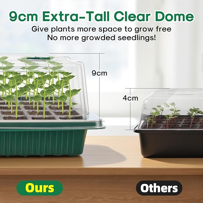 BlumWay Seed Starter Tray with Grow Light,3 Pack 120 Cells Seedling Tray with Humidity Dome/Indoor Grow Kit for Deep-Rooted Seedlings,Adjustable/Timed Light Plant Starter Set