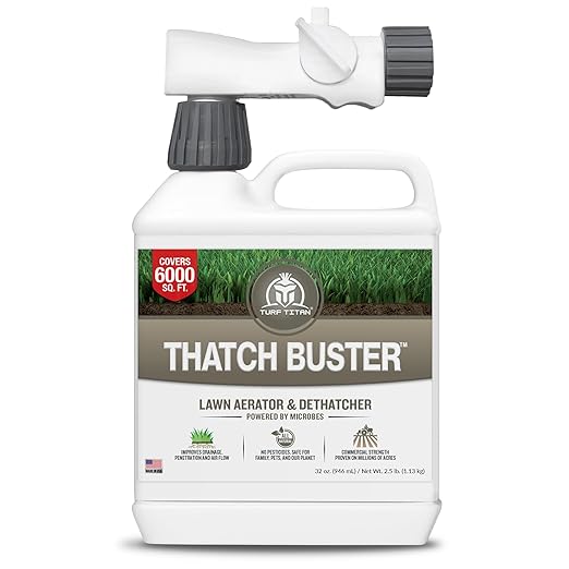 Turf Titan Thatch Buster Liquid Lawn Aerator and Dethatcher (32 oz) with Hose End Sprayer – Liquid Soil Loosener for Compacted & Clay Lawns – Improves Drainage & Root Growth – Covers 6,000 Sq Ft