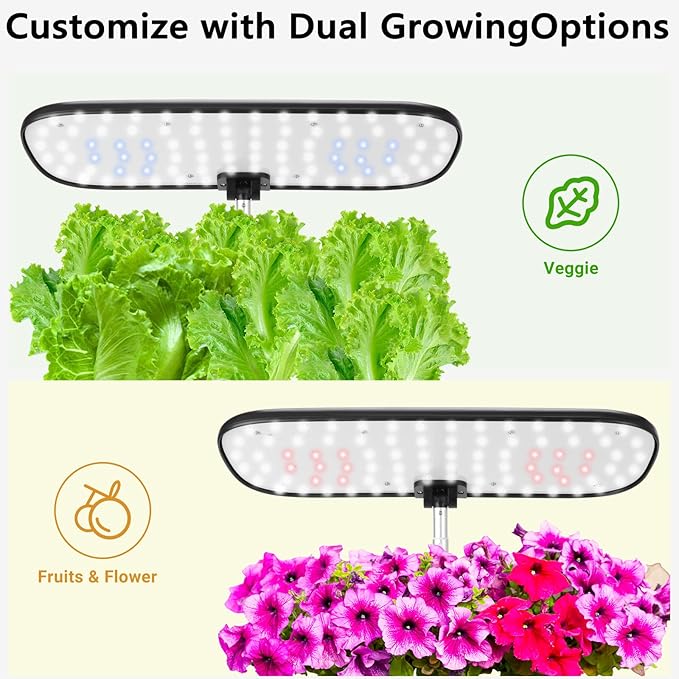 Hydroponics Growing System with LED Grow Light, 14 Pods Indoor Herb Garden Full Spectrum Rotatable Light Panel, Auto On Off Timing 12 14 16Hrs, 5L Water Tank, Harvest Fresh Basil Tomato (Black)