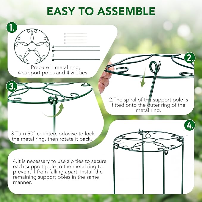 6 Pack 16 x 30 Inch Peony Cages and Supports, 16" D x 30" H Grow Through Plant Support Grid Brace for Outdoor Plants Flower, Metal Peony Stake Peony Ring Hoops Frame Support for Rose Tomato Vegetables