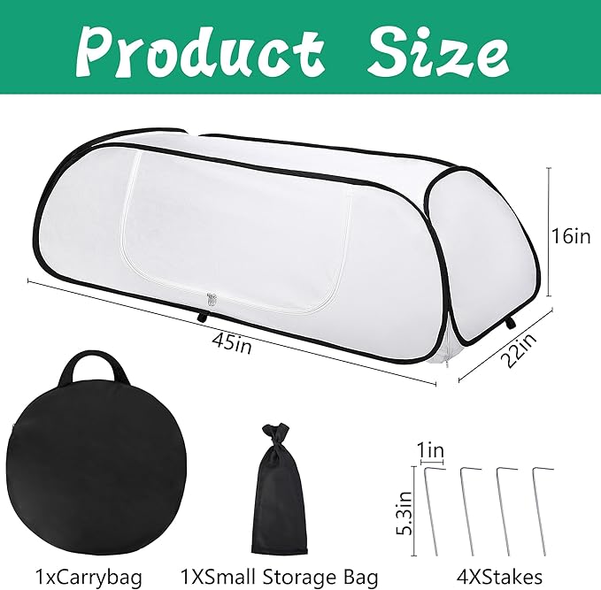 45" x 22" x 16" Pop Up Winter Garden Rows Plant Covers, Raised Garden Beds Vegetable Rows Cold-proof Plant Protector, Freeze Protection Raised Bed Cover Accelerator for Snow Frost Protection