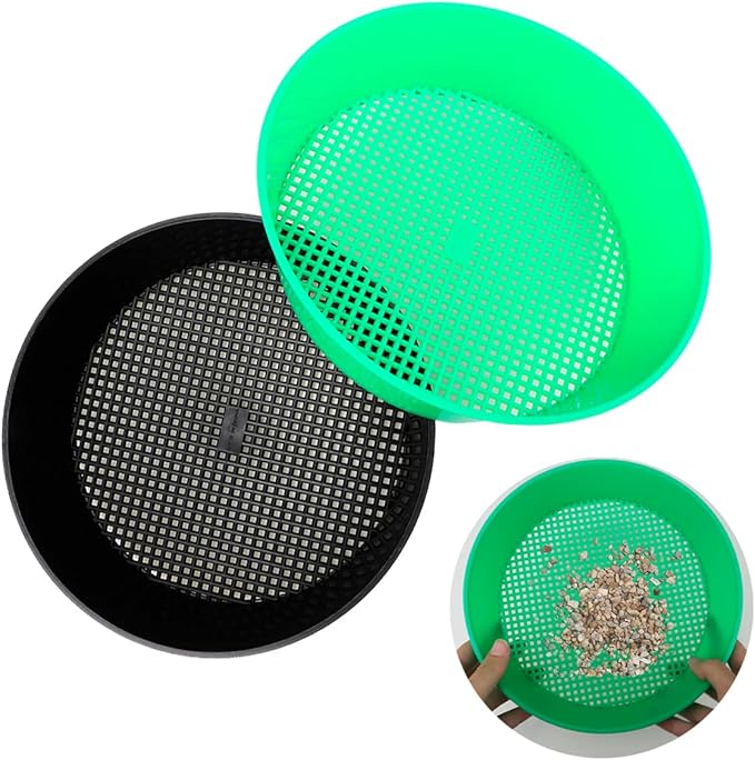 2 Pcs Round Garden Soil Sieve Pan Sand Sifter Set for Sieve Work of Small Gravel, Soil, Sand