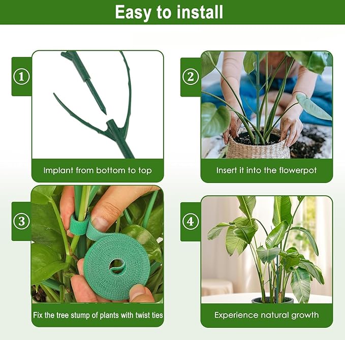 5 PCS Stackable Twig, Stackable Plant Support Stakes, Monstera Plastic Support Structures for Indoor & Outdoor Plants, Potted Plants, Flower Other Climbing Plants(Green, 10 Pack, 11."L)
