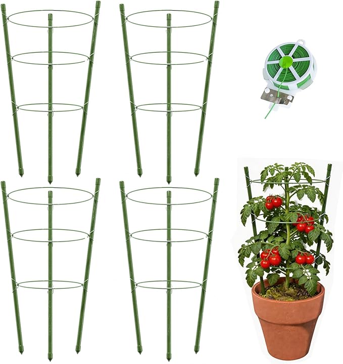 4 Pack Tomato Cage for Garden Plant Support, 18 inches Small Tomato Cages Tomato Trellis with Adjustable Rings, Plant Stakes for Peony Support, Tomato Stakes Rings for Climbing Plants