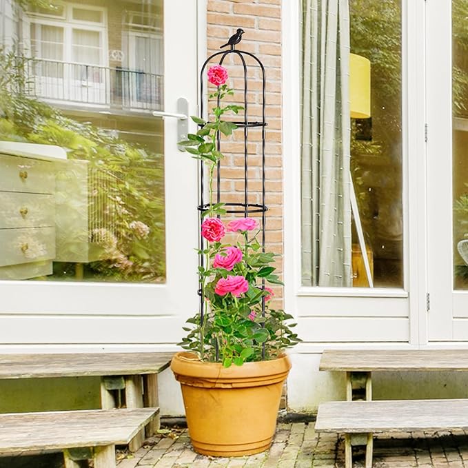 Garden Trellis Obelisk for Climbing Plants, Lightweight Metal Plant Support for Roses Clematis Vines, Rustproof Decorative Trellis for Outdoor Garden Patio Planter, Black, 2 Pack