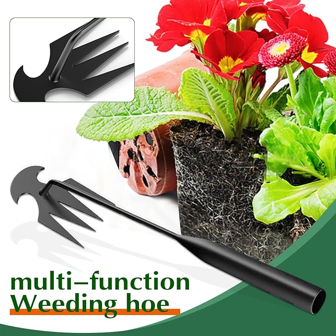 Weed Puller Tool Garden Weed Pulling Tool– 15.7” Portable Garden Weeder, 4 Teeth Manganese Steel Forged Hand Tool for Uprooting Weeds, Ideal for Gardening (2PCS)