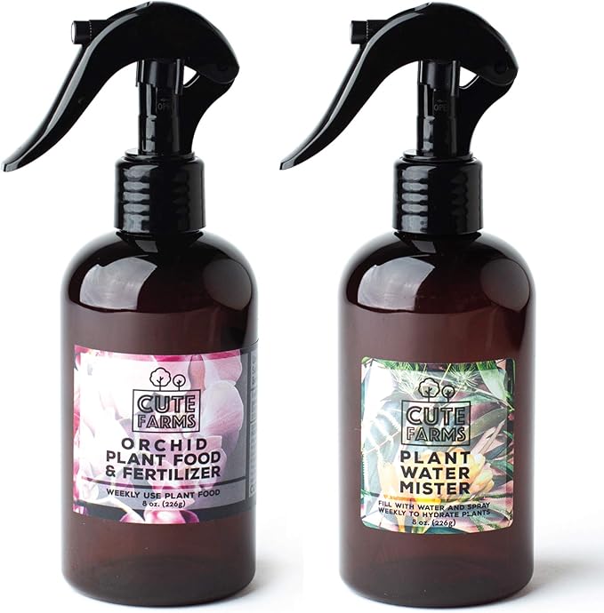 Cute Farms Orchid Plant Food Fertilizer Mist (8 oz. Spray Bottle + ONE Water Mister)