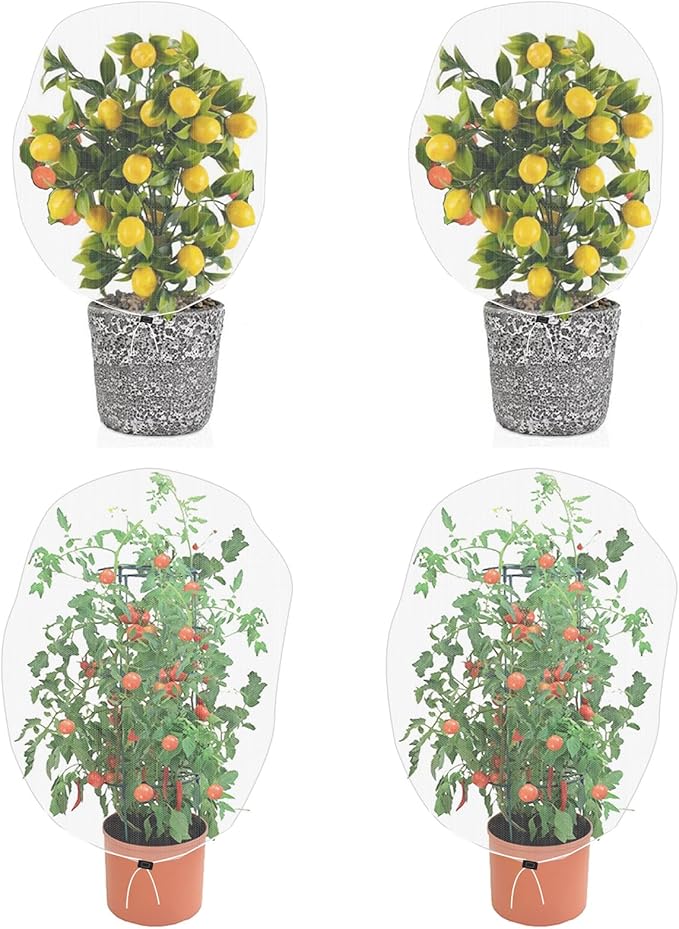 Garden Mesh Netting for Plants, 4 Pack Insect Bird Barrier Netting Mesh with Drawstring, 3.3x4.9 FT Garden Bug Netting Plant Cover for Protect Fruit Tree Vegetable Flowe