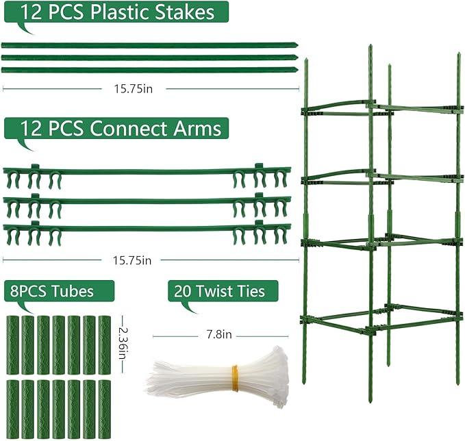 NOVWANG Square Tomato Cages, 10.6 inches x 48 inches Square Plant Support Stakes Tomato Trellis for Tomato Pepper Vegetable Support Plant Support for Garden Patio Farm