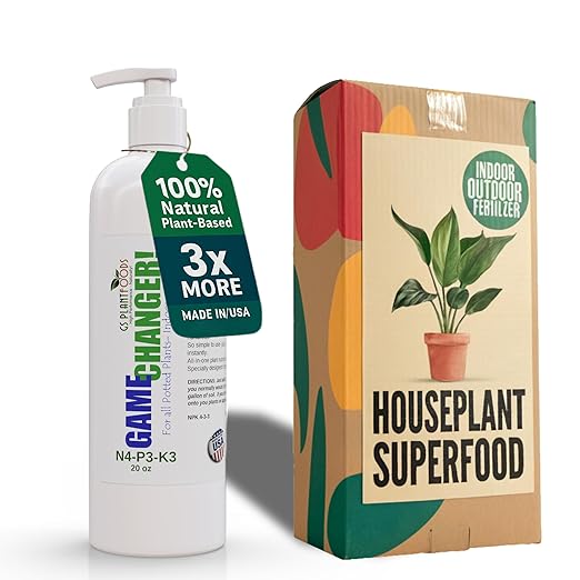 GS Plant Foods Game Changer - 100% Plant-Based Liquid Fertilizer 4-3-3 – for Organic Growing, Odor-Free, Easy Squeeze Bottle, Vegan – Indoor & Outdoor Plants - 20 Ounces