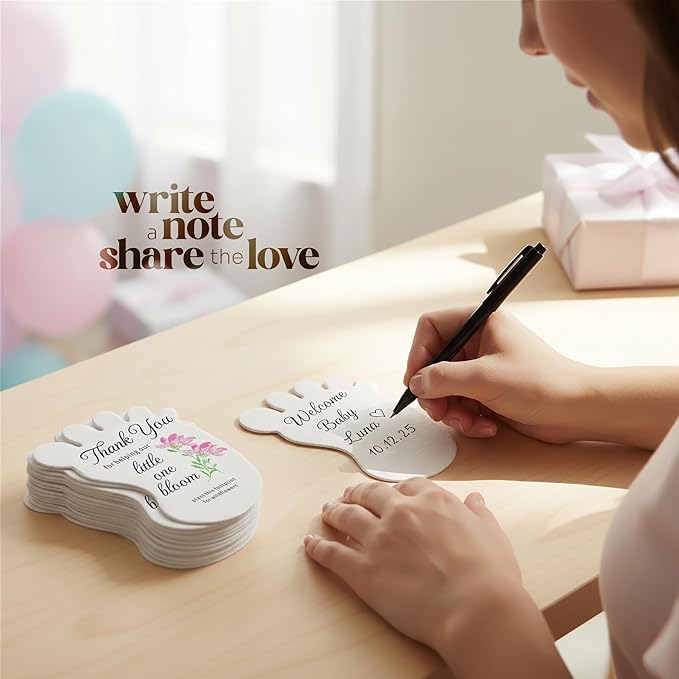 Seed Bloom Footprint-Shaped Seed Paper – 12 pcs Pink Shower Favors for Guests with Wildflower Seeds, Writable & Plantable, Gender Reveal, Birthday Gifts for Guest