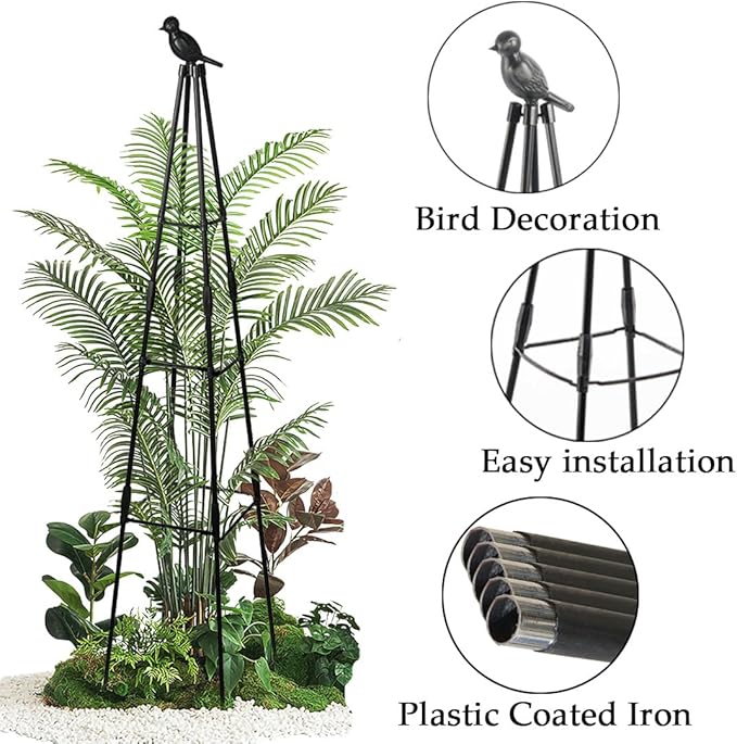 Trellis for Climbing Plants Outdoor, 2 Pack Plant Trellis Support for Climbing Vine, 63" Plant Support Tower Cages Plastic Coated Metal Pipe Supports for Outdoor Indoor, Potted Plants, Tomato cage