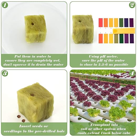 Halatool 1.2 Inch Rockwool Cubes Garden Hydroponic Pods Starter Plugs for Hydroponics Soilless Cultivation Seedling Starting Cuttings Clone & Plants Propagation (4 Sheets, 144 Plugs in Total)