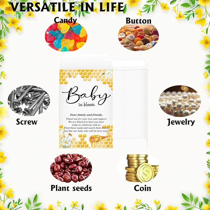 100Pcs Baby in Bloom Seed Packet Wildflower Baby Shower Self Adhesive Envelopes, Small Paper Coin Envelopes Items Stamps Storage Packets for Flower Vegetable Seeds Garden Wedding Gift(Yellow*100PCS)