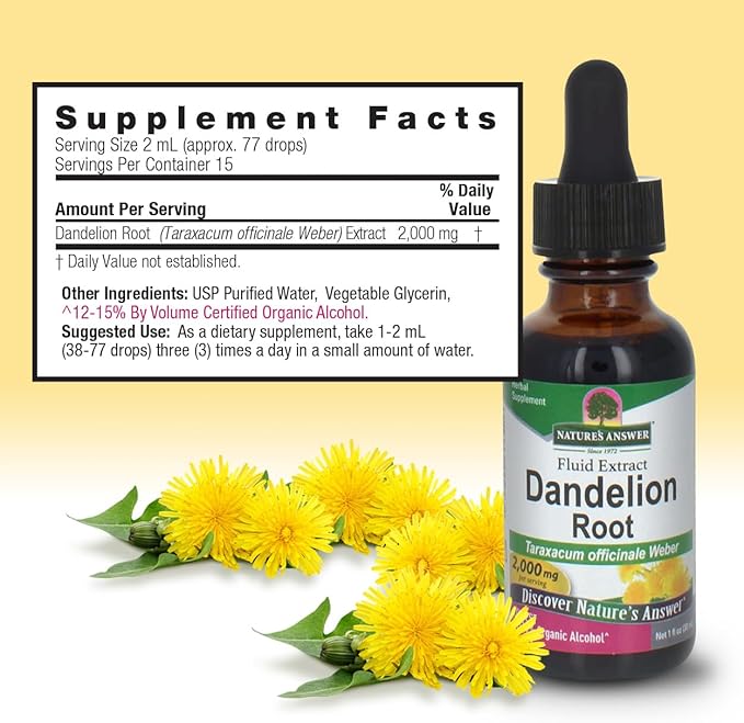 Answer Dandelion Root | Supports Healthy Liver Function | Low Organic Alcohol -Gluten-Free Kosher Certified- nonGMO 1oz