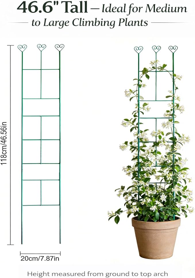46 inch Plant Trellis for Climbing Plants, Metal Garden Trellis for Potted Houseplants Indoor & Outdoor, Rustproof Plant Support for Ivy Pothos Monstera Hoya Flower Vine, 1Pcs, Green