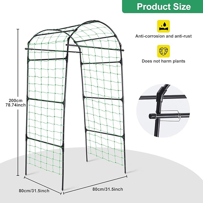 Garden Arch Cucumber Trellis for Climbing Plants Outdoor, 6.7ft Tall Archway Arbor Plant Support Grape Vine Tomato Pea Bean Trellis for Raised Bed Backyard, Black