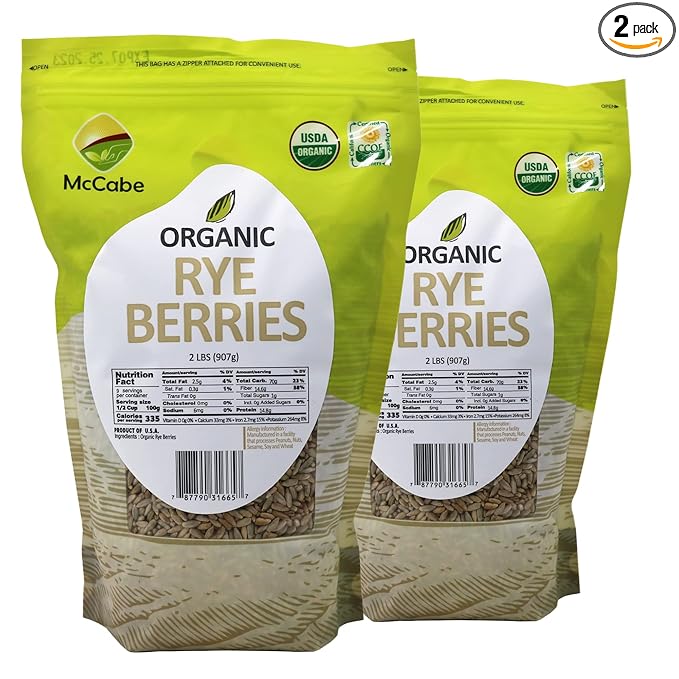 McCabe Organic Rye Berries - Whole Rye Berries 2 Lbs Pack of 2 | USDA Certified Organic and CCOF Certified | Product of USA