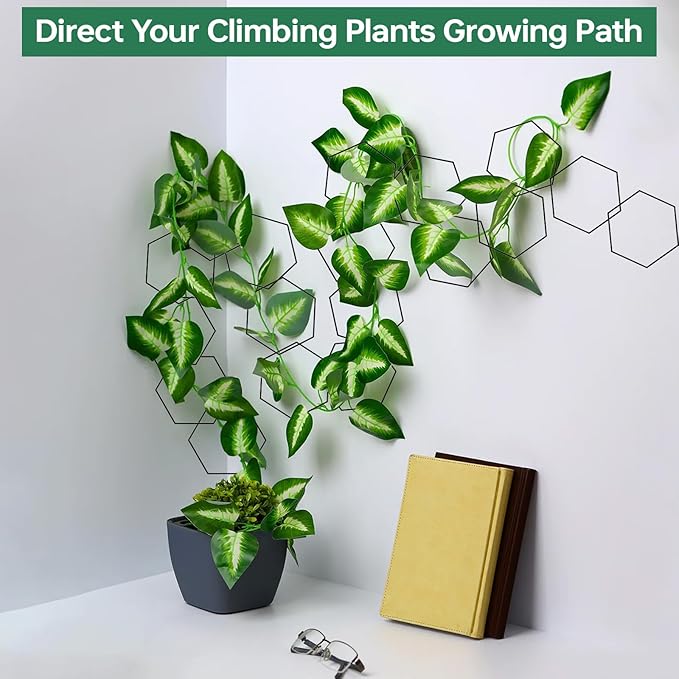 20pcs Chain Trellis for Climbing Plants Indoor, Metal Hexagonal Wall Plant Support Accessories for Vine Growth, Ivy, Pothos Live Plant Climber