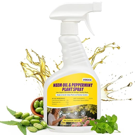 Neem Oil & Peppermint Plant Spray – Natural Leaf Shine with Natural Essential Oils for Indoor & Outdoor Use,Simple Ready-to-Use Plant Spray for Gardens, Houseplants- 16 oz