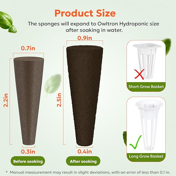 owltron 50 Pcs Hydroponic Seed Pods Kits, Grow Anything Kit Pod for Indoor Herb Garden with 12 Sponges, 2 A&B Nutrient Plant Food, 12 Baskets, 12 Stickers, 12 Germination Domes（Round)