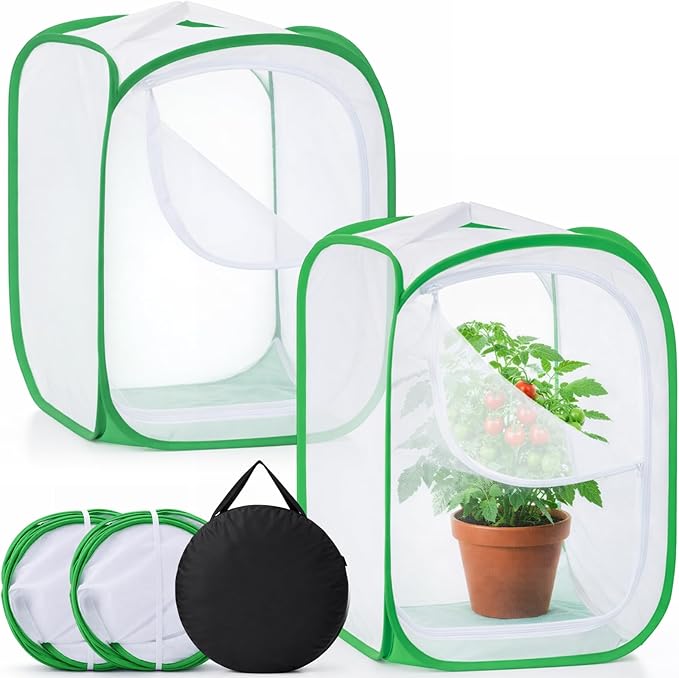2 Pack Mesh Plant Covers 15.7 x 15.7 x 23.6 Inch Tomato Crop Netting Cage Garden Tents for Plant Protection from Insects Animals Outdoor Tall Crop Cage for Fruit, Vegetables, Flowers and Herbs