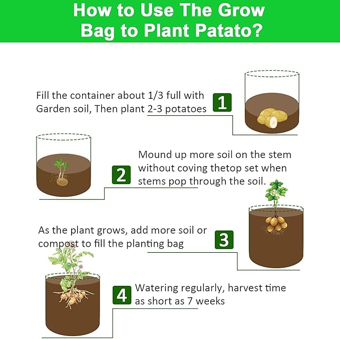 JJGoo 4 Pack Potato Grow Bags 10 Gallon with Flap, Heavy Duty Fabric Grow Bags with Handle and Harvest Window, Non-Woven Planter Pot Plant Garden Bags to Grow Vegetables Potato Tomato, Grey