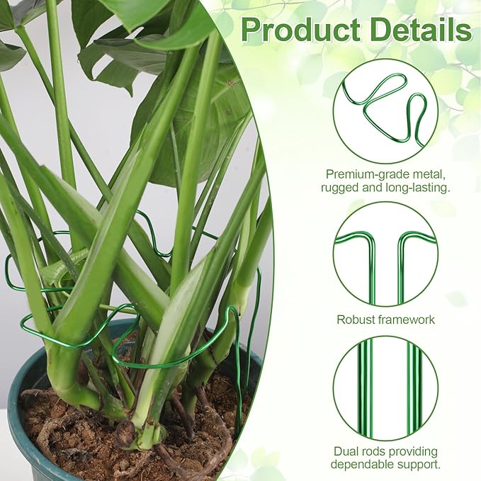 2 pcs Monstera Plant Support,Unique Monstera Shaped Plant Support Ring,Plant Support Stakes for Outdoor Plants and Indoor Plants (Green)