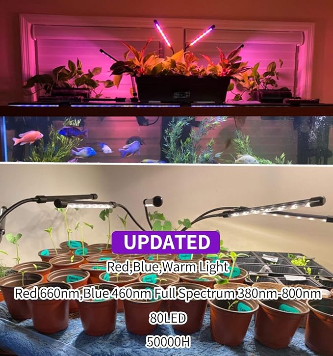 Grow Lights for Indoor Plants - 84 LED Full Spectrum Clip Plant Growing Light (4 Heads 2 Pack)